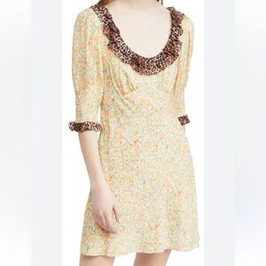 Rixo Marcele Floral leopard contrast dress size XS